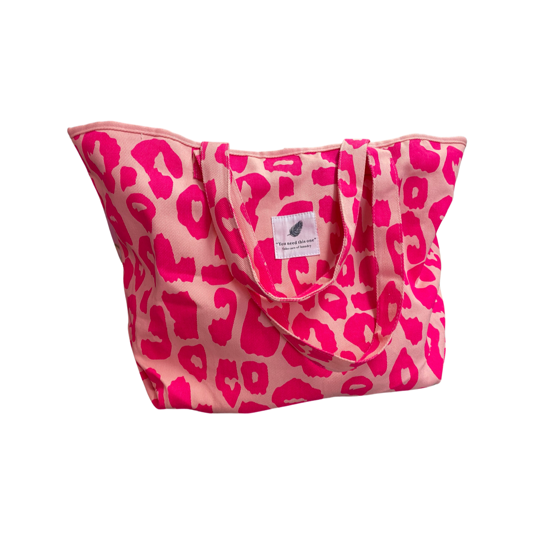 Leopard print shopper bag - pink small initials – SWYC