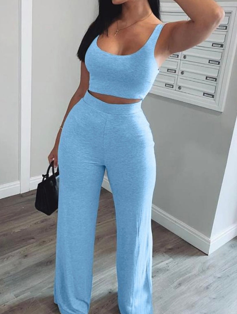 Sleeveless U-Neck Two-Piece Set