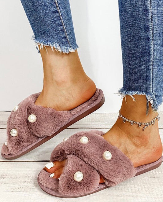 Chic Faux Pearl Slippers